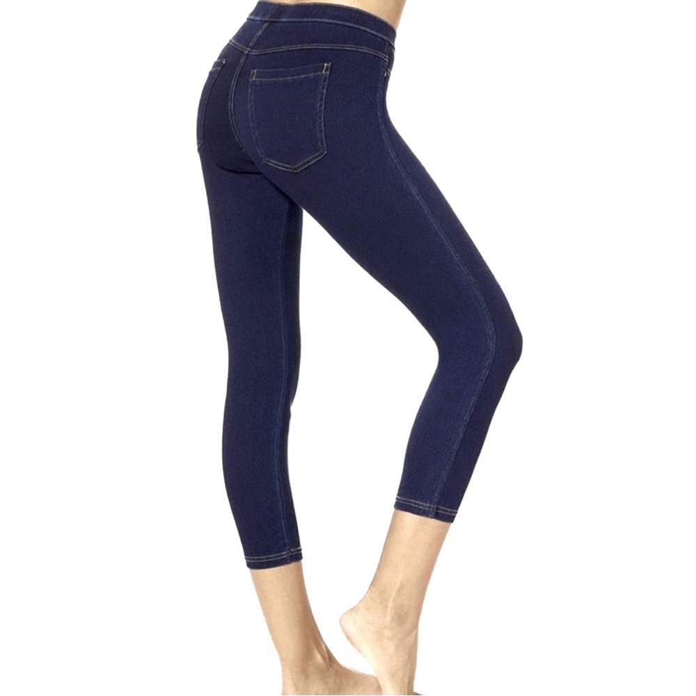No Nonsense Mid Rise Classic Denim Capri Leggings, Small, NWT, Dark Denim Blue